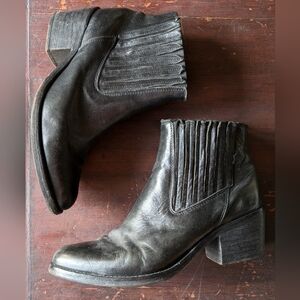 All Saints Black Leather Western Ankle Boots bootie 39 Women 8/8.5 Chunky Heel